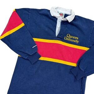 Barbarian Rugby Shirt Men's Medium Blue Red Polo Queen's University Long Sleeve